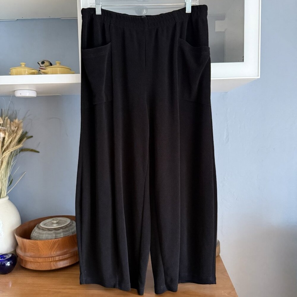 Connie’s Moonlight Lagenlook Wide Leg Cropped Pants Black XXL Textured Stretch